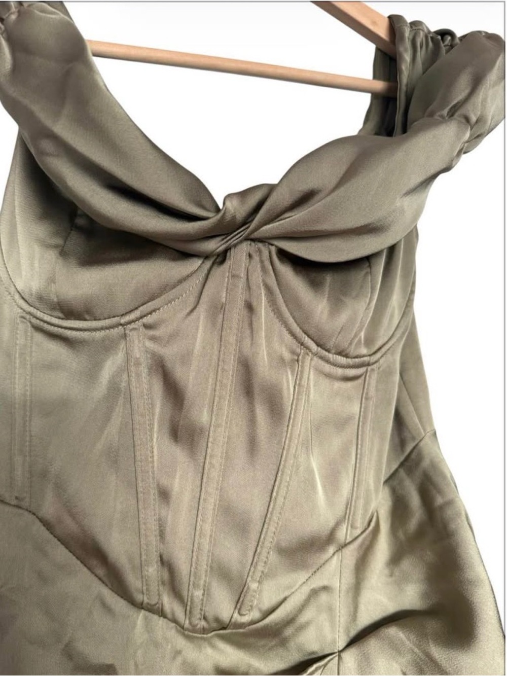 PrettyLittleThing Olive Draped Corset Midi Dress - Picture 5 of 7